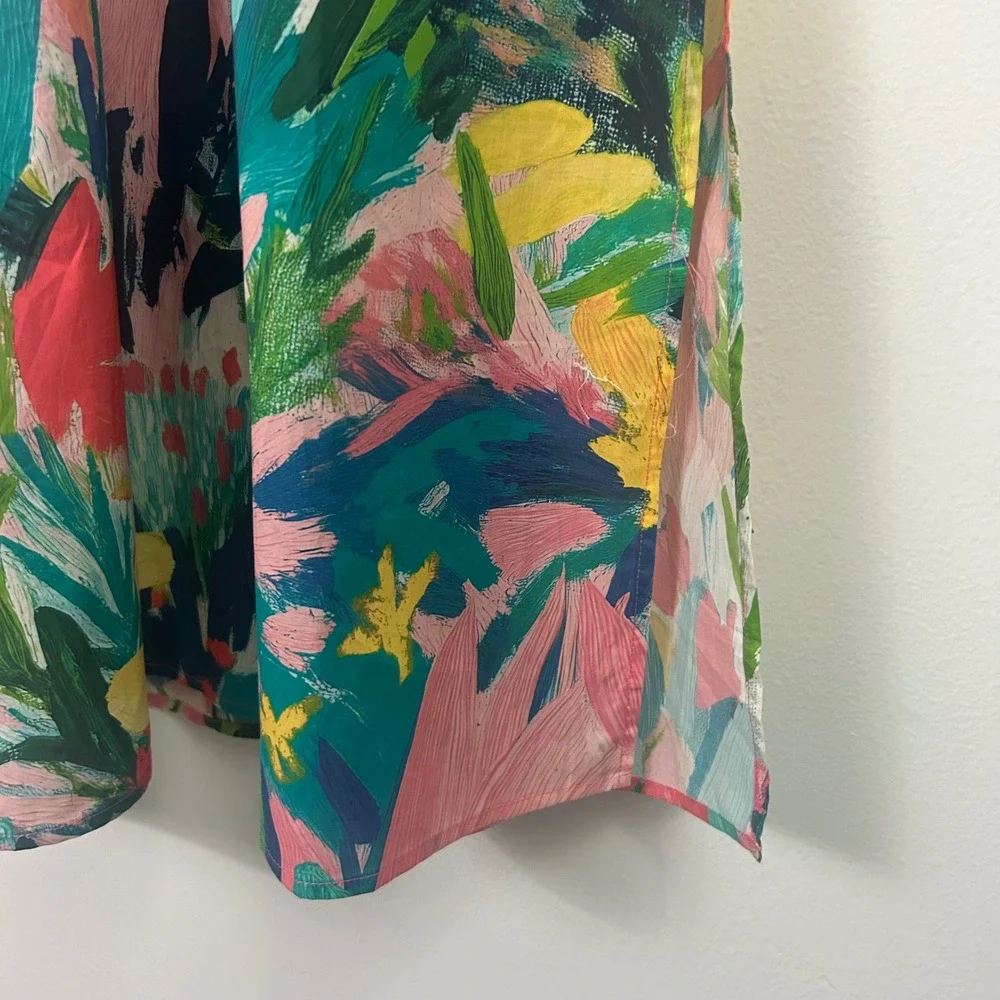 Entro Floral Maxi Dress Coral Combo Cotton Split Neck Large NEW - Picture 4 of 10